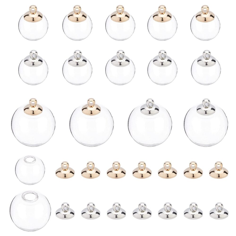 8487 60 Sets Glass Globe Charms UV Resin Vial Bottle Pendant Mini Glass
